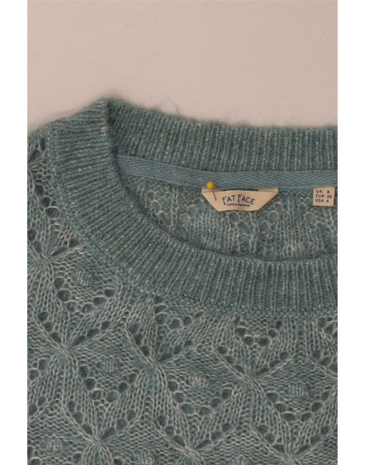 Fat Face Dame Boat Neck Jumper Sweater UK 8 Small Blue Geometric