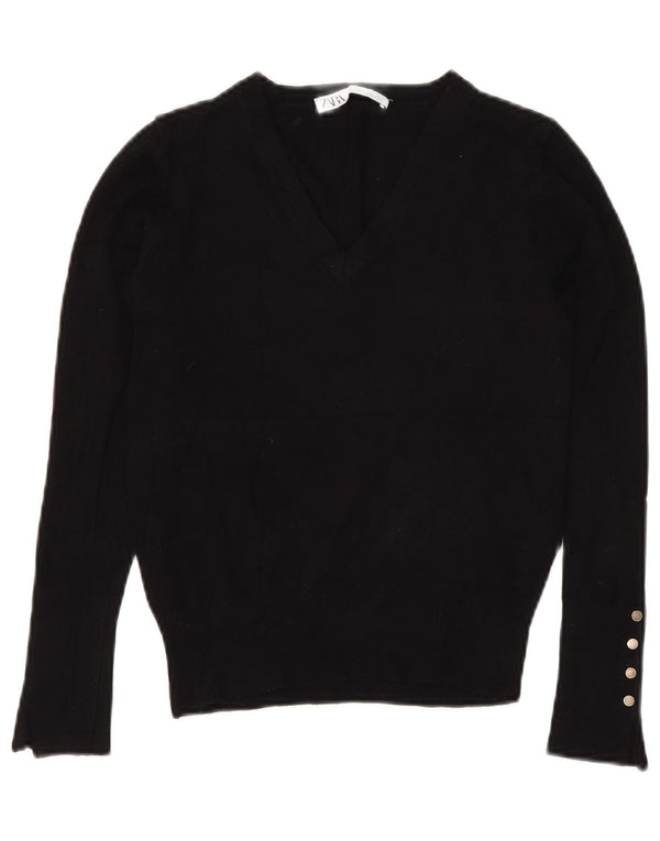 Zara Womens Crop V-hals sweater UK 8 Small Black