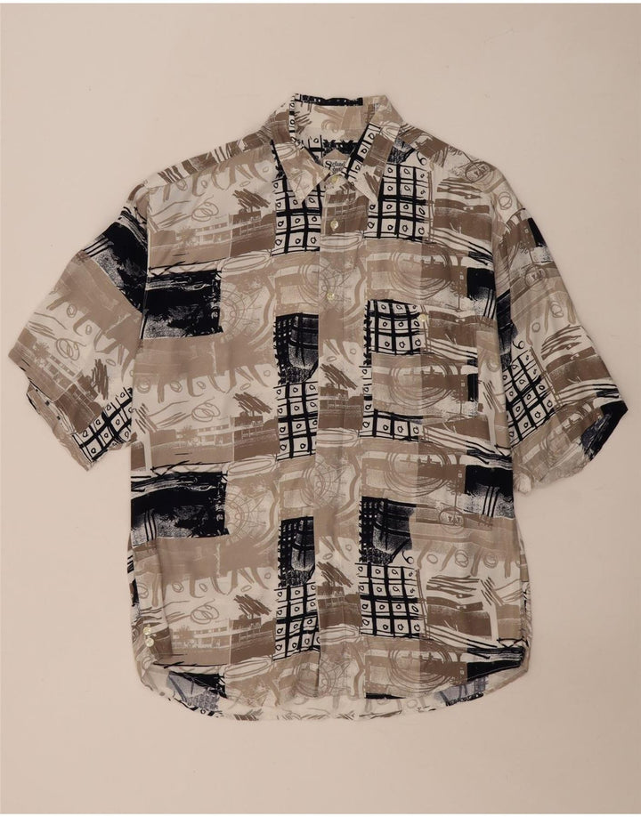 Vintage Kortærmet Herreskjorte Stor Beige Patchwork