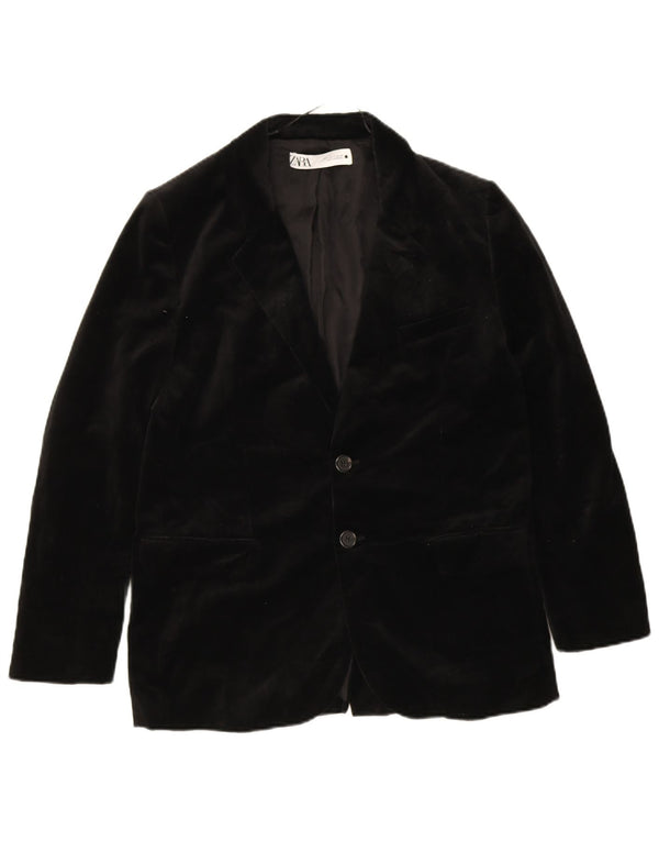 Zara Herre Velvet 2 Button Blazer Jacket UK 38 Medium Sort Bomuld