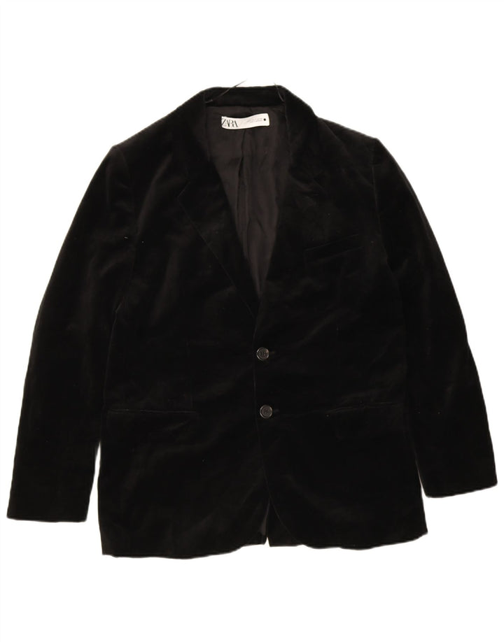 Zara Herre Velvet 2 Button Blazer Jacket UK 38 Medium Sort Bomuld