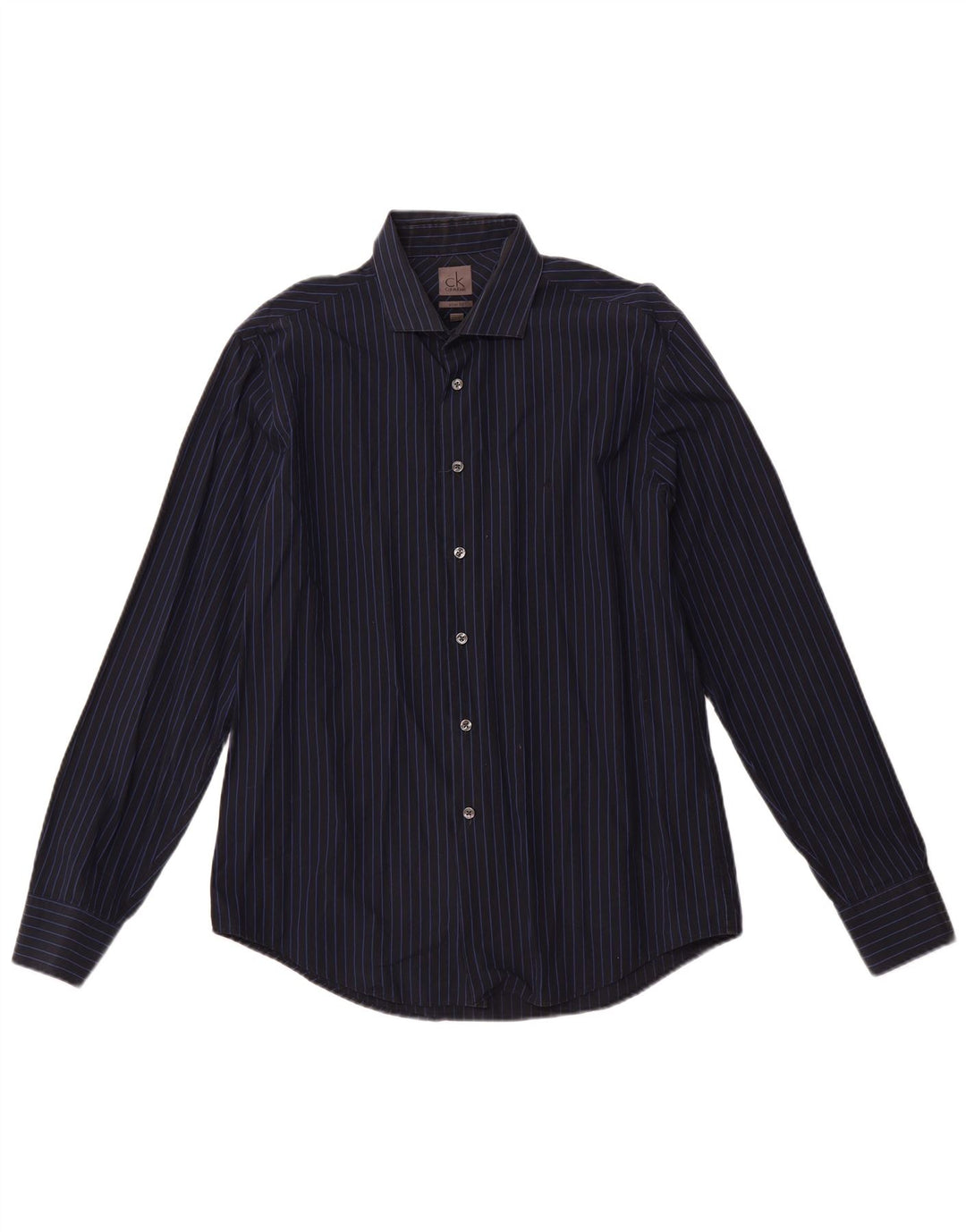 CALVIN KLEIN Herre Slim Fit skjorte str. 16 41 Stor marineblå stribet bomuld