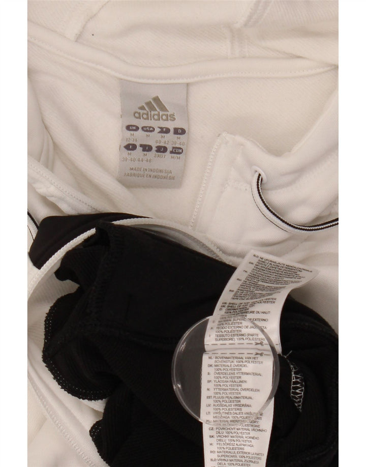 ADIDAS hættetrøje med lynlås til kvinder UK 12/14 Medium White Colourblock