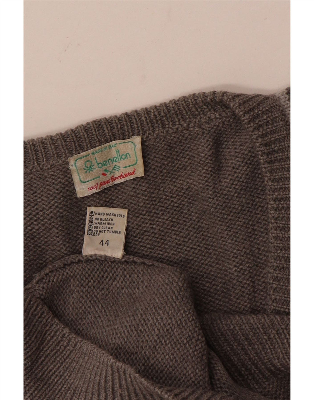 BENETTON Dame V-hals sweater IT 44 Medium Grey Argyle/Diamond