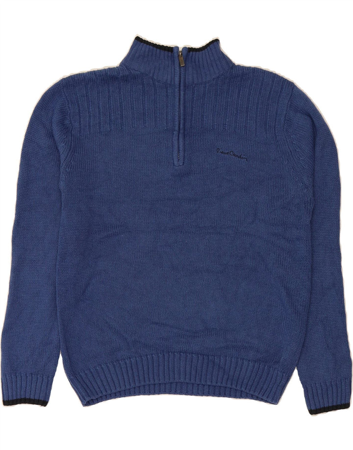 PIERRE CARDIN Womens Zip Neck Jumper Sweater UK 14 Medium Blue Acrylic Vintage Pierre Cardin and Second-Hand Pierre Cardin from Messina Hembry 