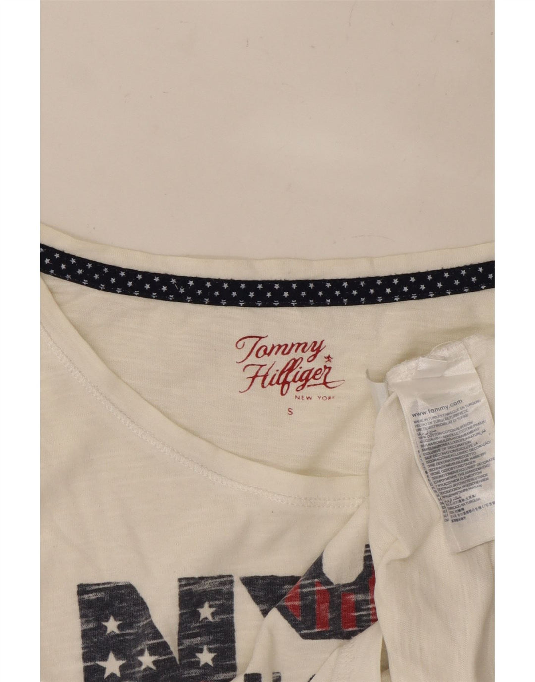 TOMMY HILFIGER Kvinder Oversized grafisk T-shirt Top UK 10 Lille Hvid