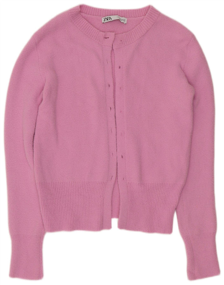 Zara Dame Cardigan Sweater UK 12 Medium Pink Polyamid