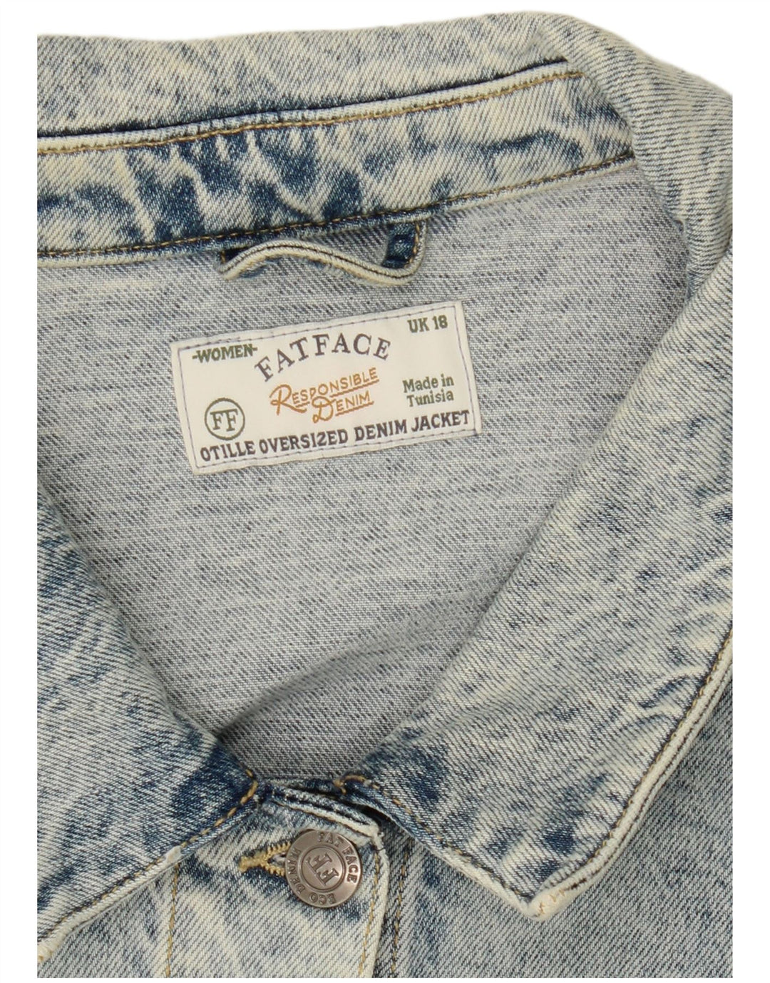 Fat Face Dame denimjakke UK 18 XL Blå Bomuld