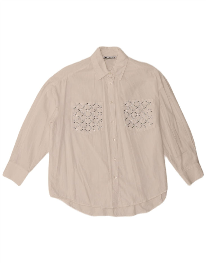 Zara oversize skjorte til kvinder UK 6 XS hvid bomuld