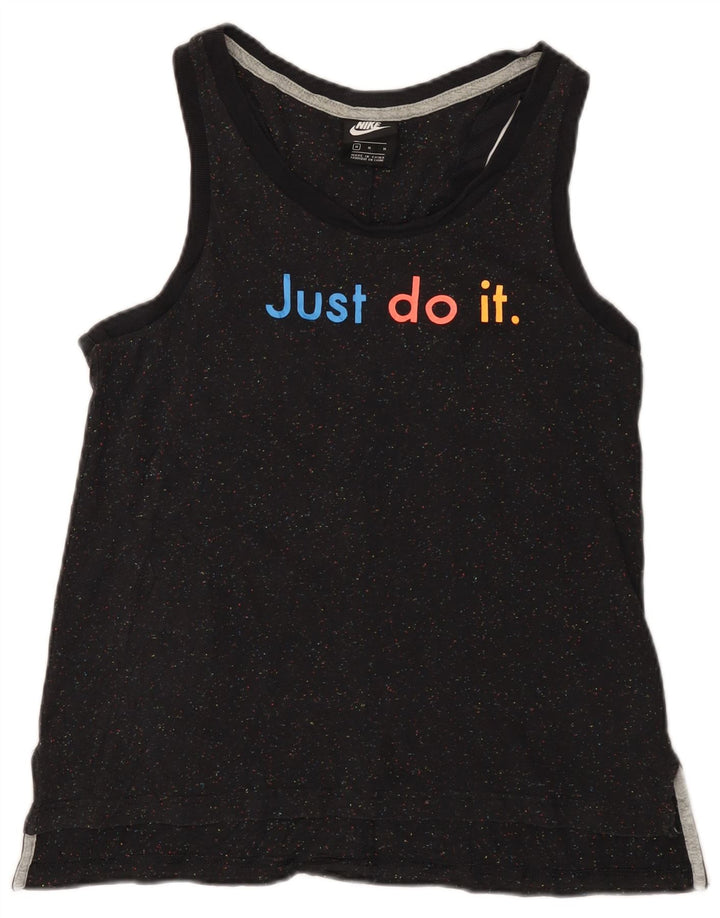 NIKE Grafisk Vest Top UK 12 Medium Sort Flecked Bomuld