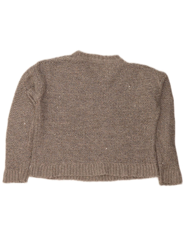 Fat Face Womens Crop Boat Neck Jumper Sweater UK 10 Small Grey Flecked