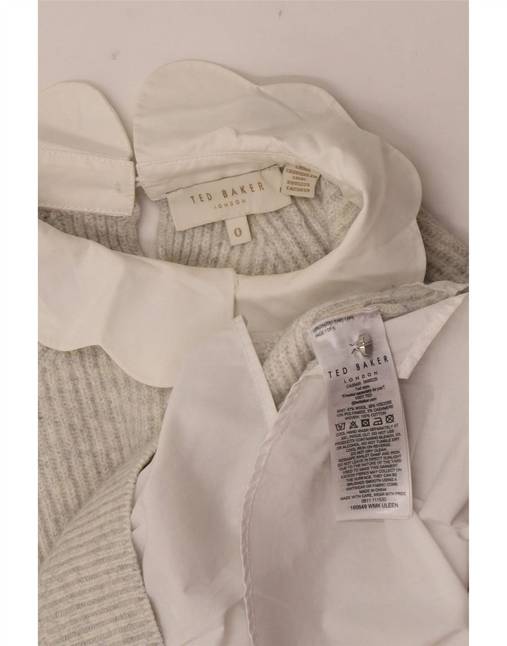 Ted Baker dame sweater med rund hals i overstørrelse US 0 2XS grå uld