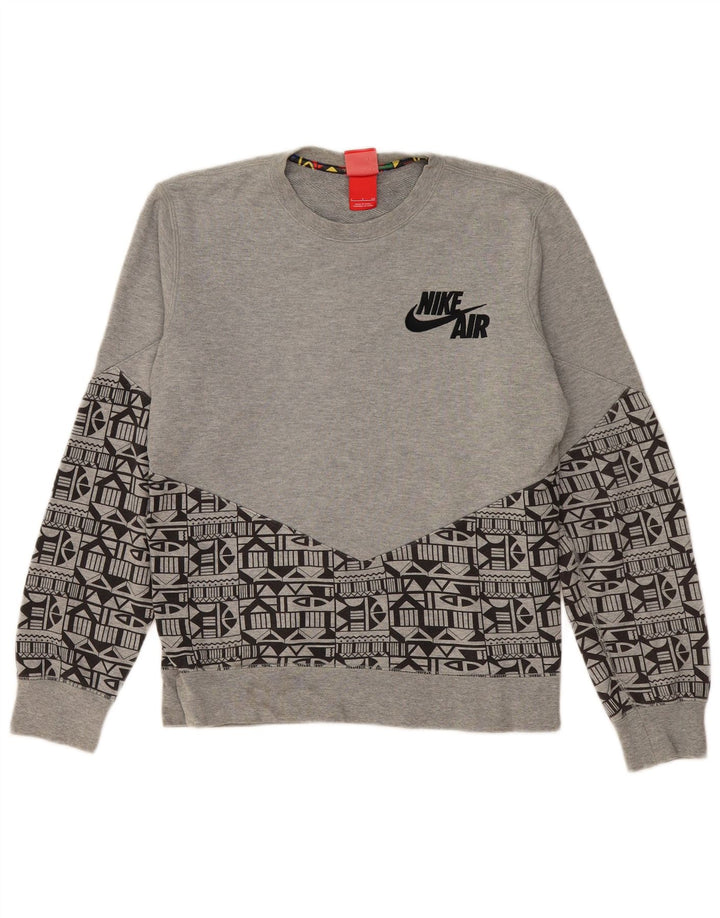 NIKE Mens Graphic Sweatshirt Jumper Small Grey Geometric Cotton