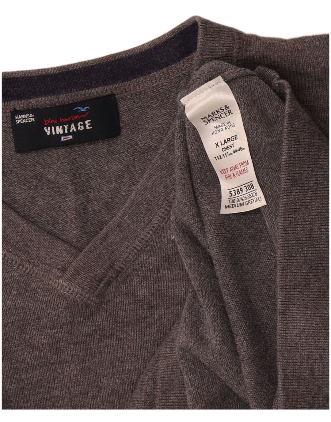 Marks & Spencer Herre V-hals sweater XL Grå Bomuld