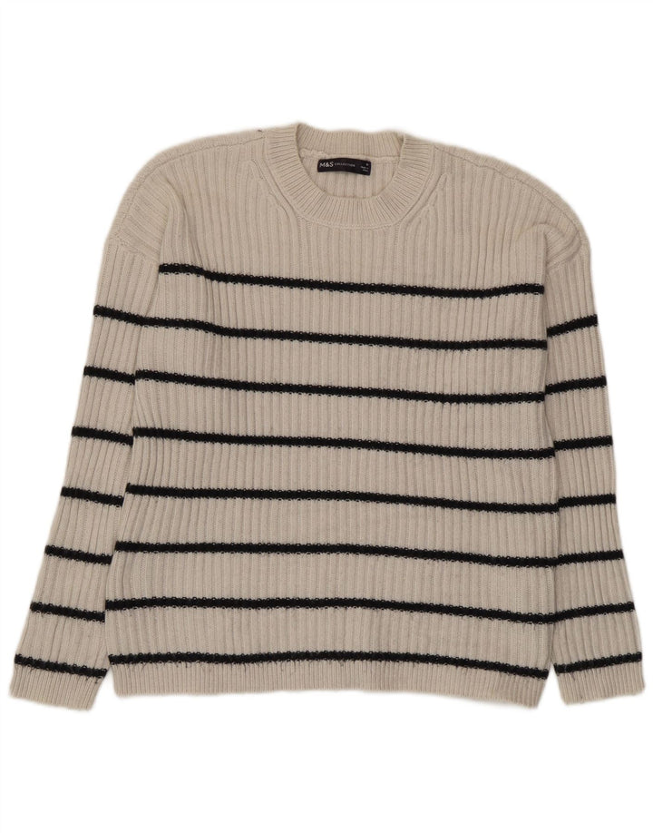 Marks & Spencer Dame sweater med rund hals DK 14 Medium Beige Stribet