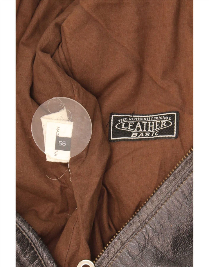 Vintage Herre Military Læderjakke IT 56 3XL Brun