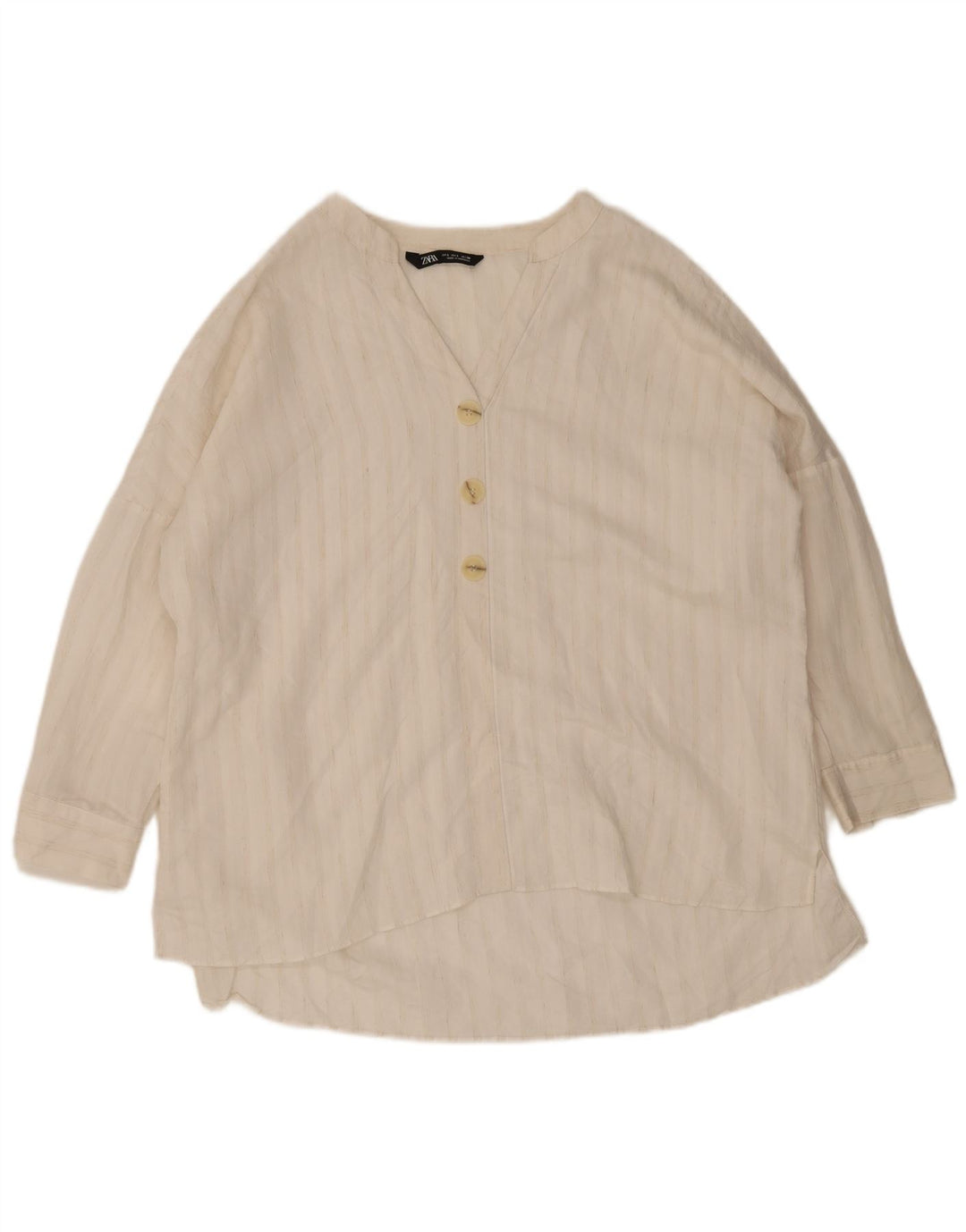 Zara Dame 3/4 ærmet oversize bluse Top UK 16 Stor hvid stribet