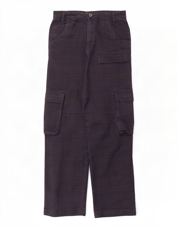 Zara Dame Straight Cargo Bukser Medium W28 L28 Navy Blue Check