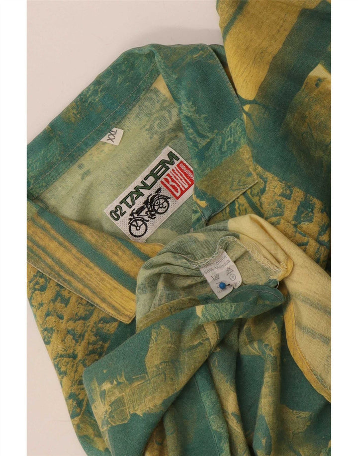 Vintage Herre grafisk kortærmet skjorte 2XL Grøn Patchwork Bomuld