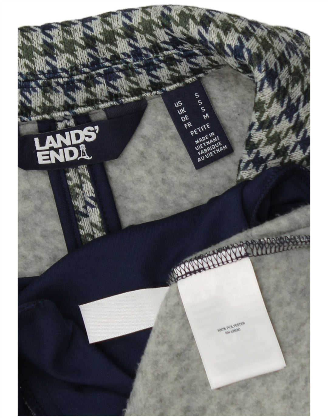 Lands End Dame 1 Knap Blazer Jacket UK 10 Small Blue Houndstooth