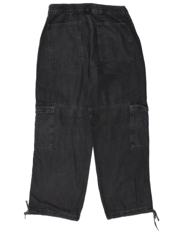 Zara Womens High Waist Cargo Tapered Jeans Large W30 L30 Black Bomuld