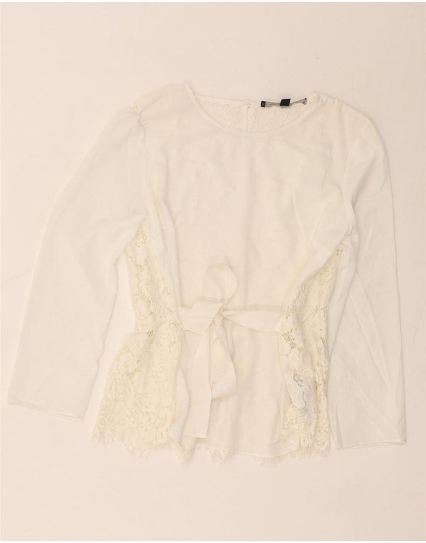French Connection Dame 3/4 ærmet bluse Top UK 10 Small White Floral