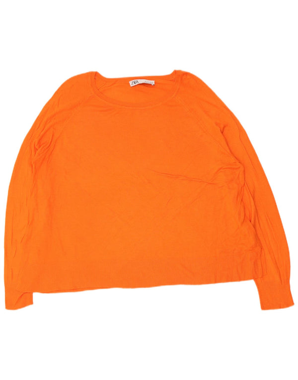 Zara Dame Boat Neck Jumper Sweater UK 16 Large Orange Viscose