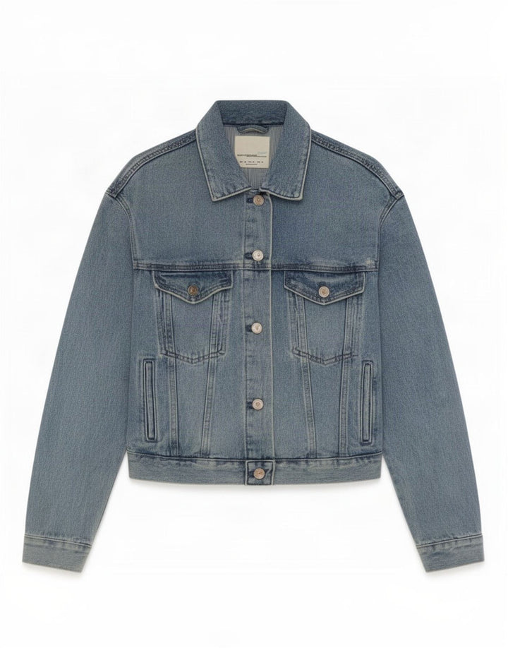 Zara Dame Crop Denimjakke UK 6 XS Blå Bomuld