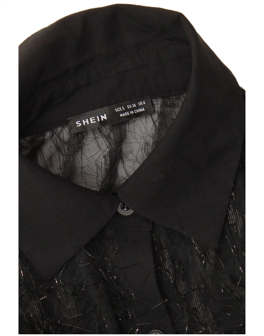 Shein Dame See Through Oversized skjortebluse UK 10 Small Black
