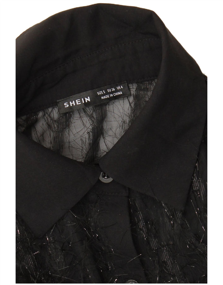 Shein Dame See Through Oversized skjortebluse UK 10 Small Black