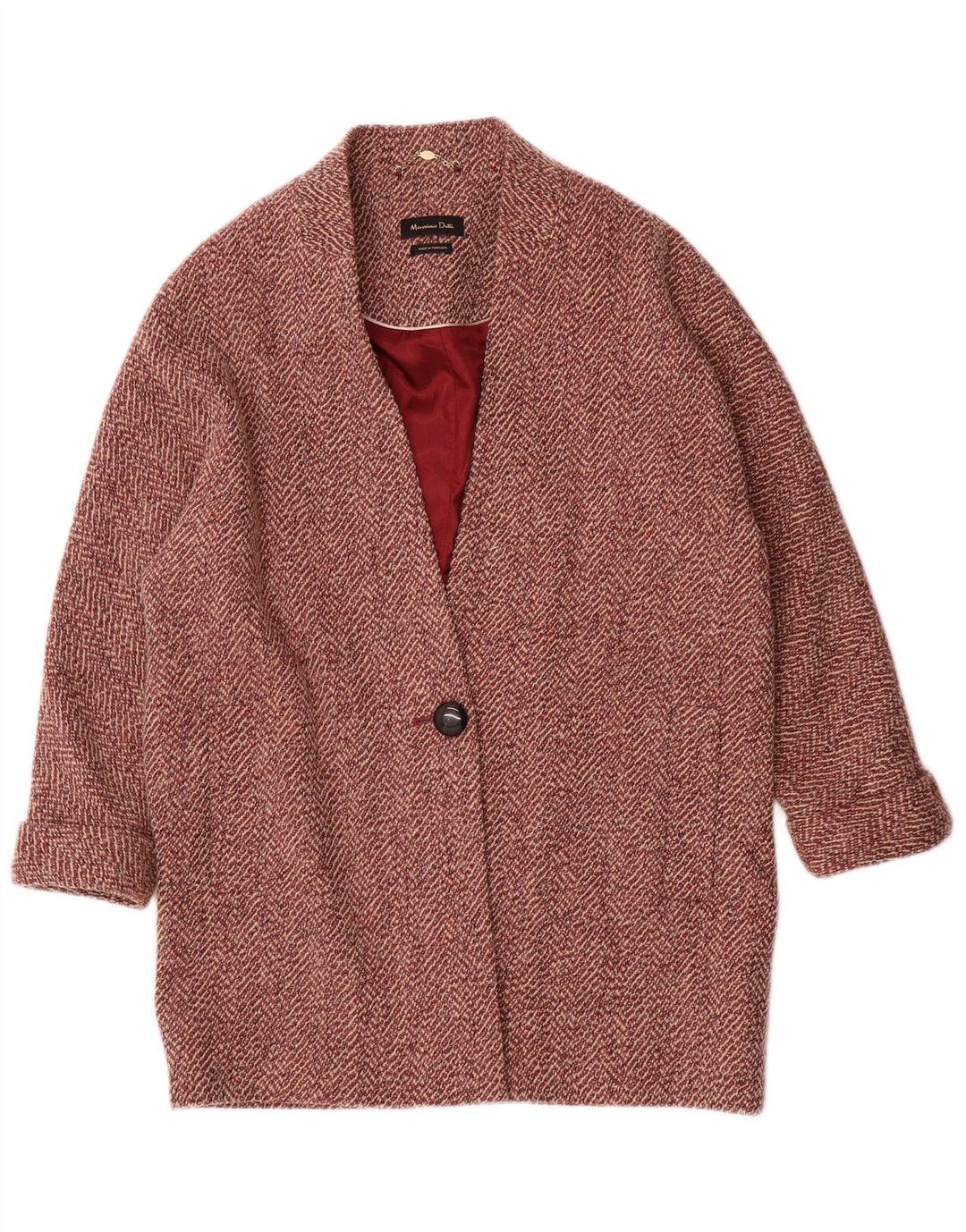 Massimo Dutti Dameoverfrakke UK 14 Medium Red Herringbone Viscose