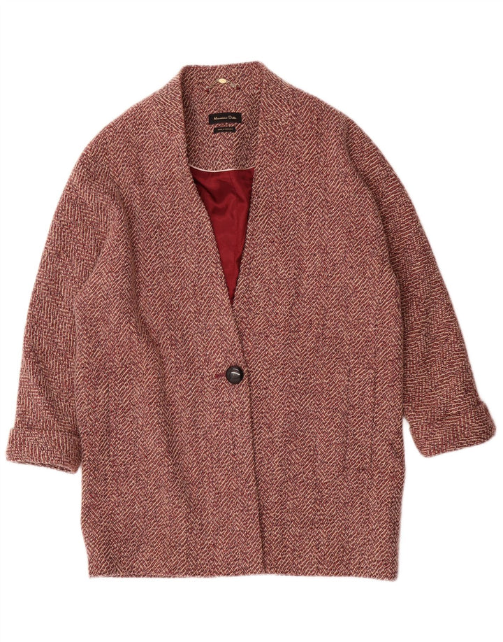 Massimo Dutti Dameoverfrakke UK 14 Medium Red Herringbone Viscose