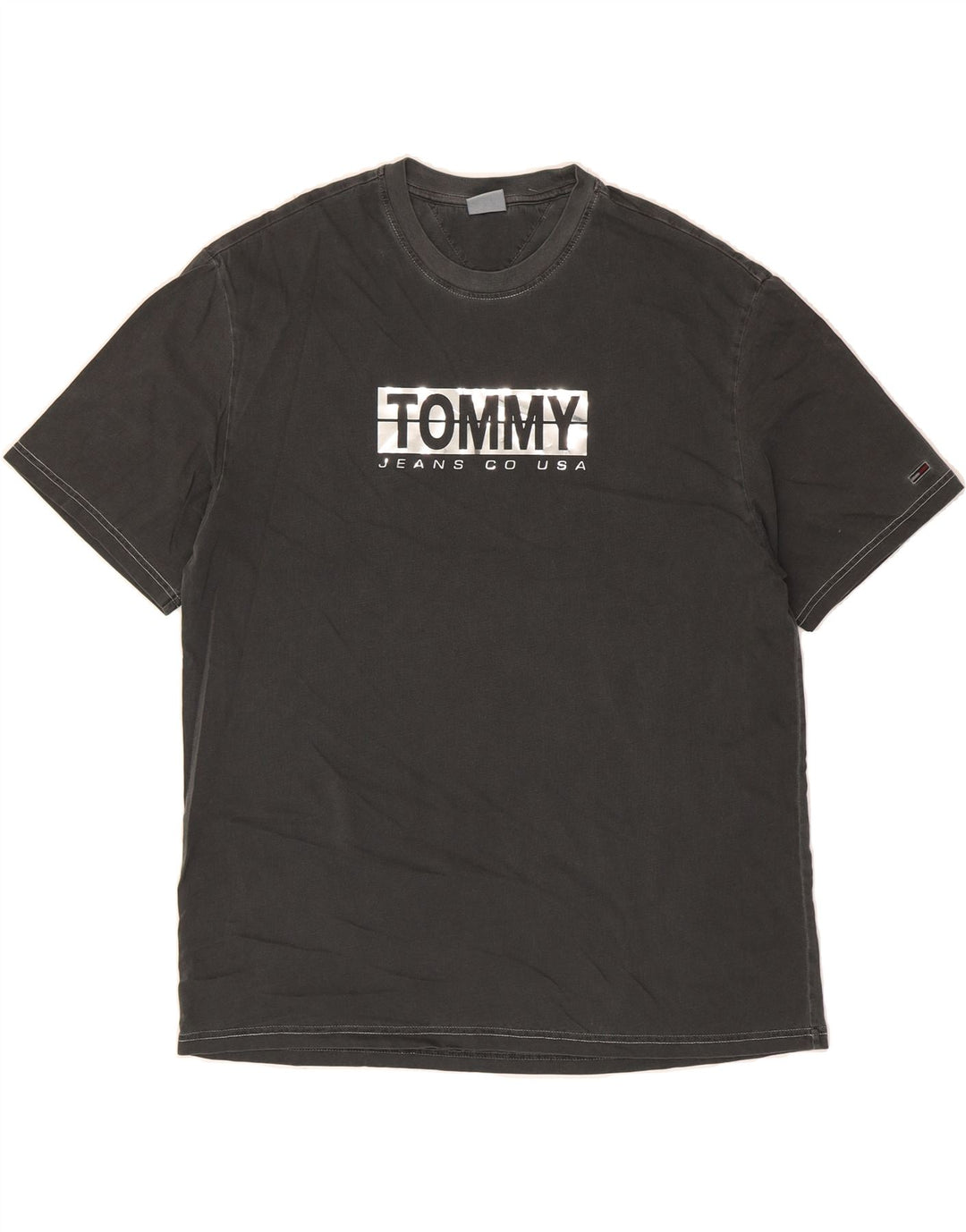 TOMMY HILFIGER Mens Graphic T-Shirt Top Medium Grey Vintage Tommy Hilfiger and Second-Hand Tommy Hilfiger from Messina Hembry 