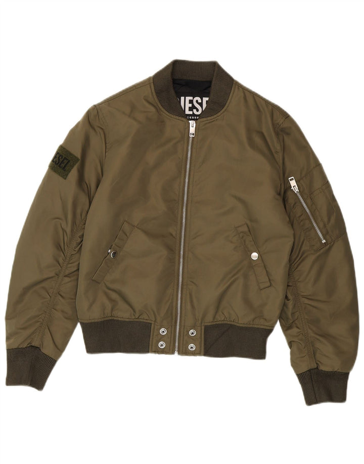 Diesel Womens Bomber Jacket UK 12 Medium Khaki Nylon