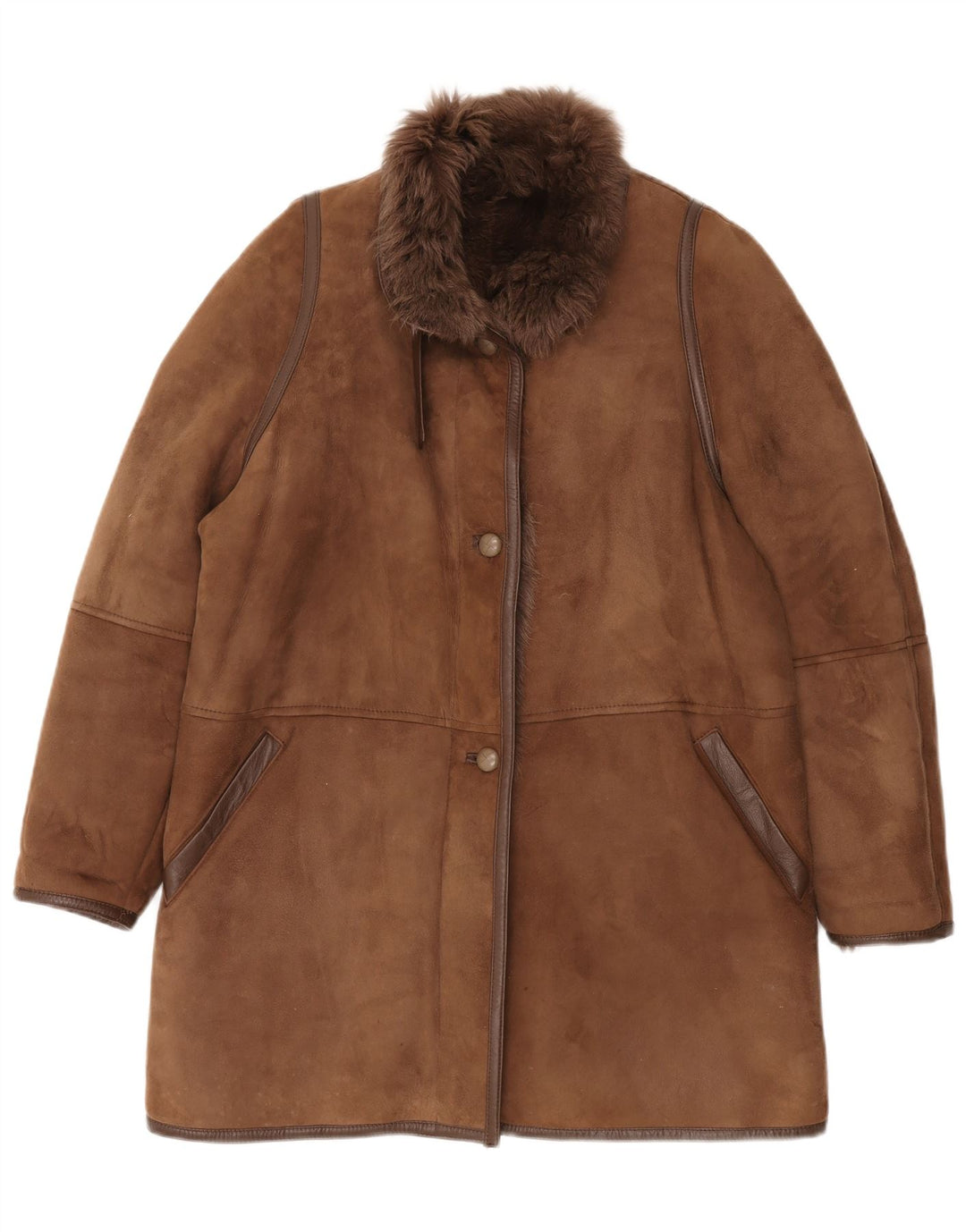 Vintage Dame Shearling Coat EU 42 XL Brun