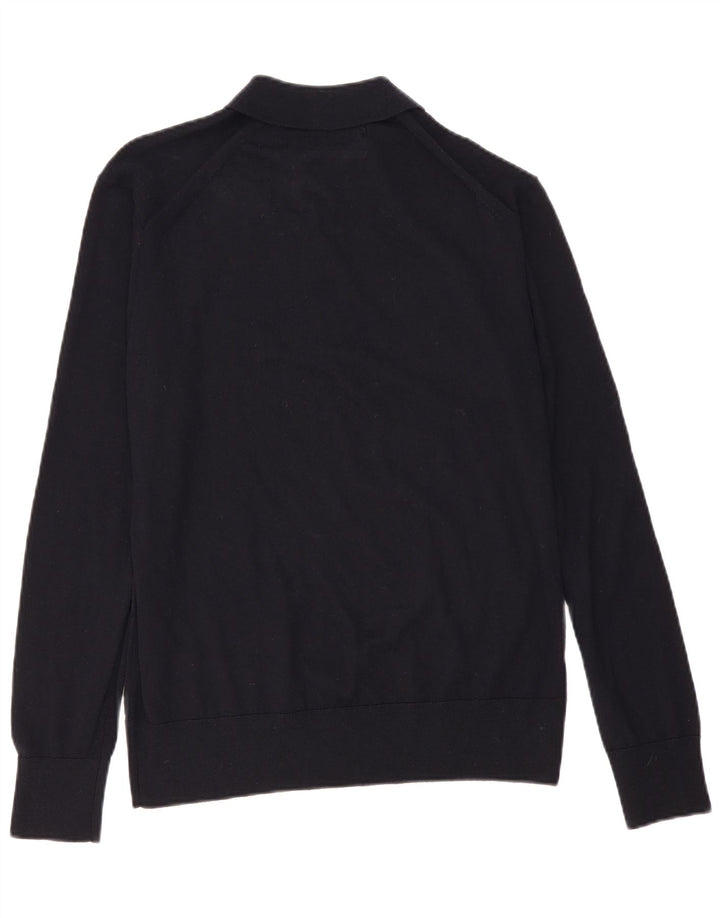 Vintage herre polo hals sweater mellem marineblå merinould