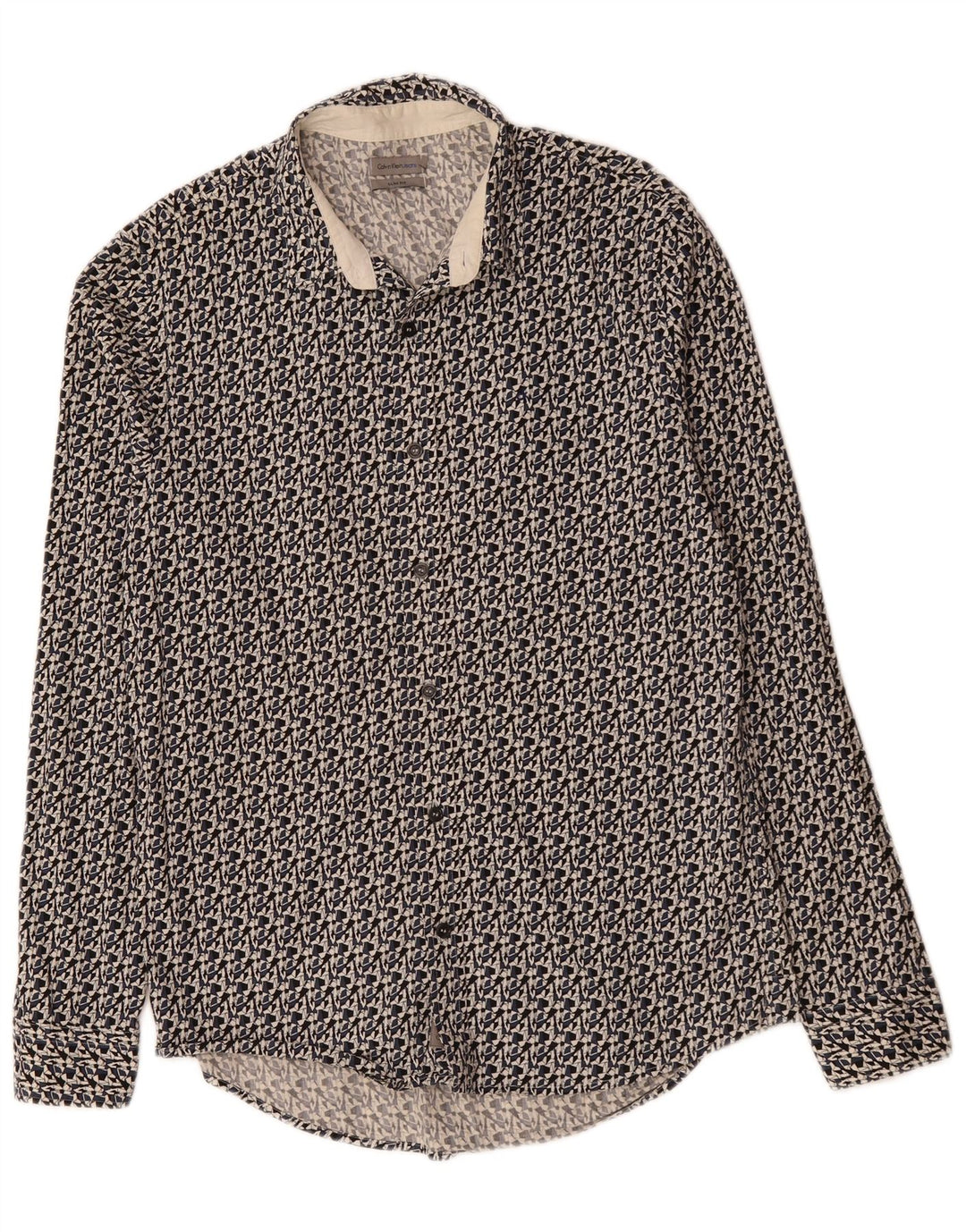 CALVIN KLEIN JEANS Herre Slim Fit skjorte Medium Sort Geometrisk Bomuld