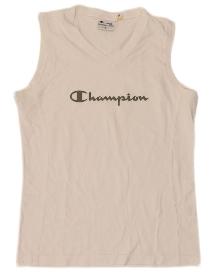 Champion Kvinder Grafisk Vest Top UK 12 Medium Hvid Bomuld