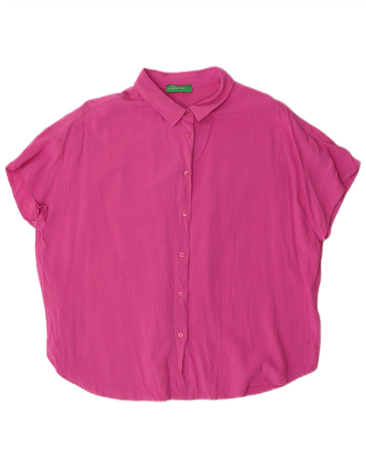 BENETTON Oversized kortærmet skjortebluse til kvinder UK 6 XS Pink Viscose