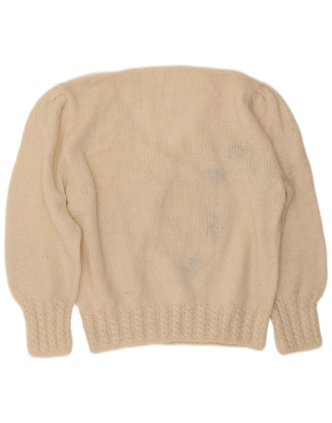 VINTAGE Dame V-hals sweater UK 16 Large Off White Floral