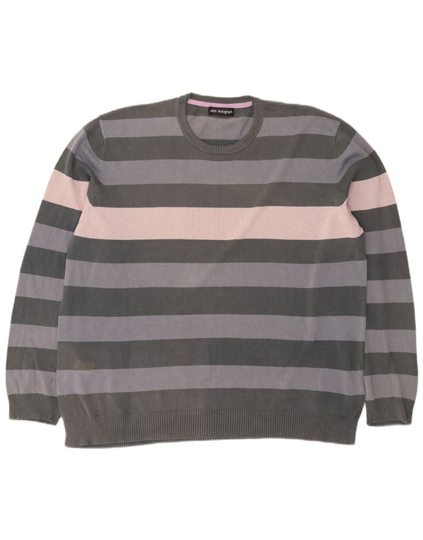 Marks & Spencer Herre Autograph Crew Neck Jumper Sweater 2XL Gråstribet