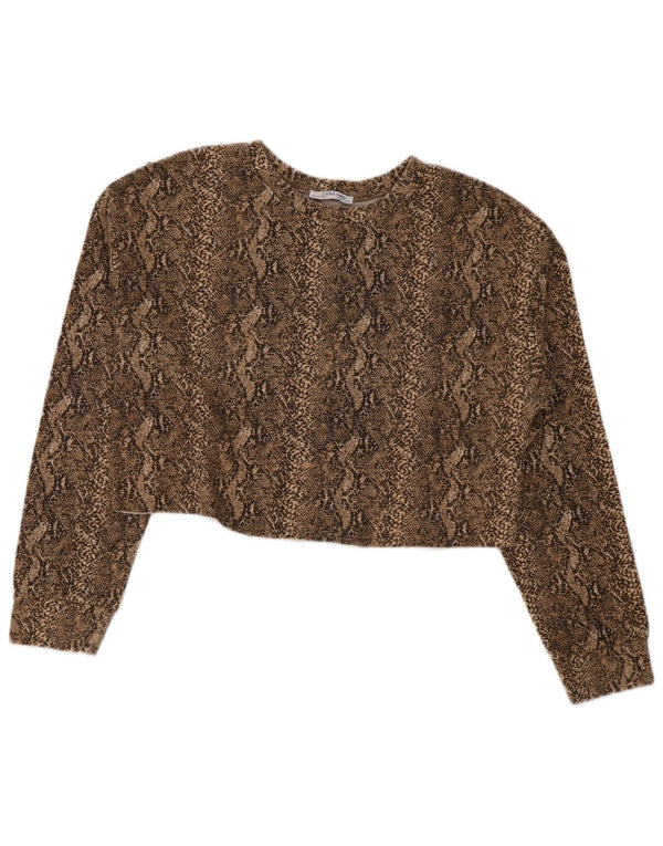 Zara Dame Trafaluc Crop Top Langærmet UK 14 Medium Brown Animal Print