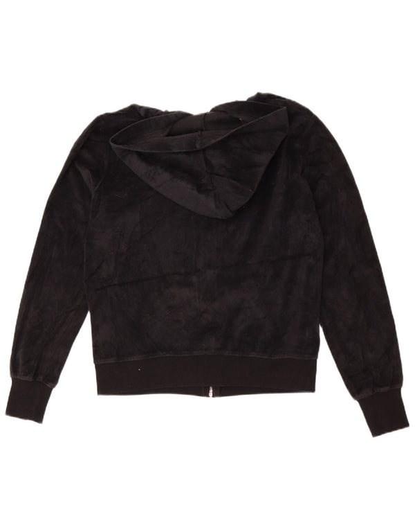 Lipsy Womens Velvet Zip Hoodie Sweater UK 14 Large Black Bomuld