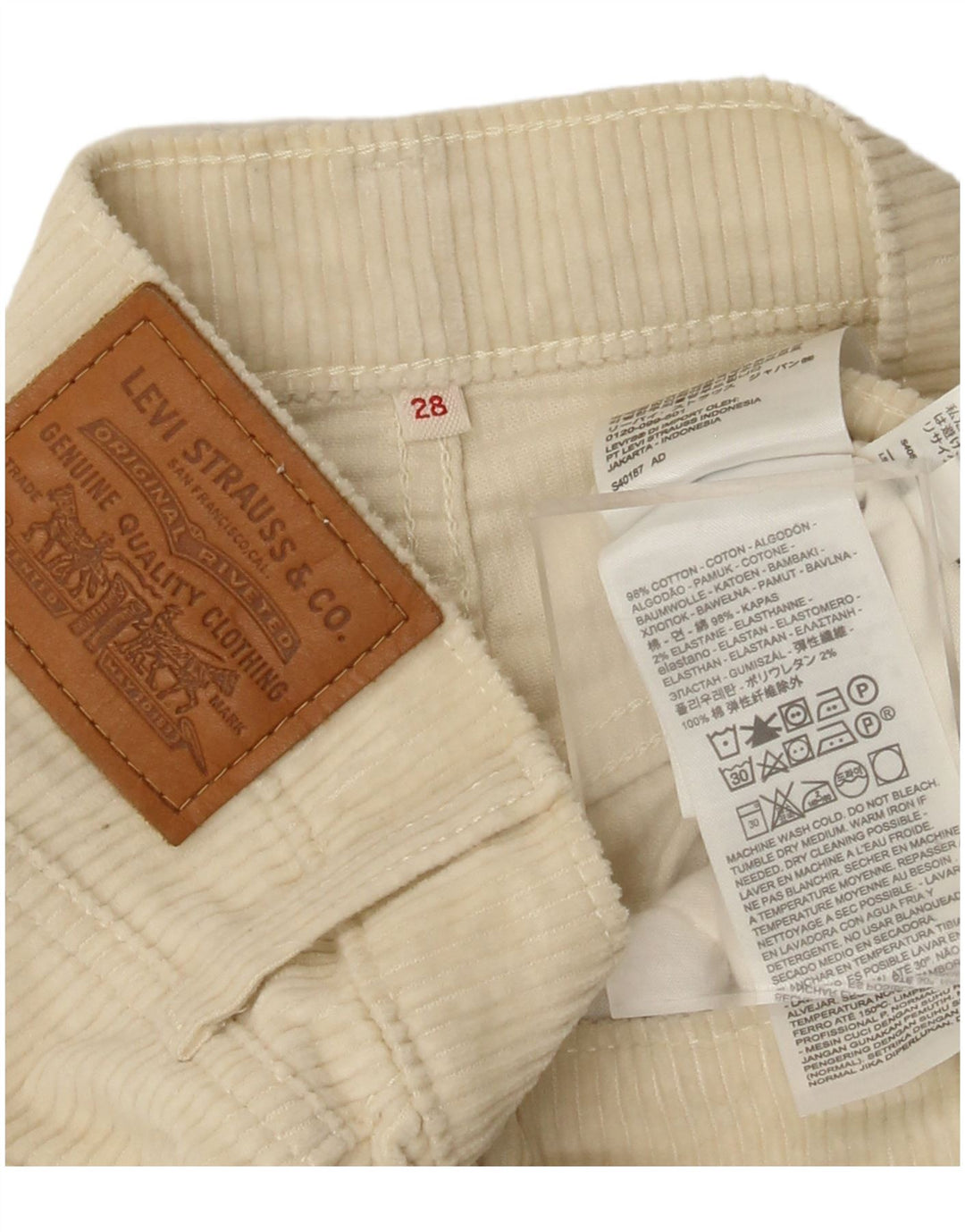 LEVI'S Dame 501 Mini Corduroy nederdel W28 Medium Off White Bomuld