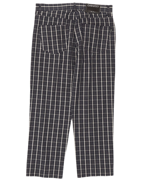 Casucci Mens Straight Casual Trousers W38 L28 Navy Blue Check Cotton