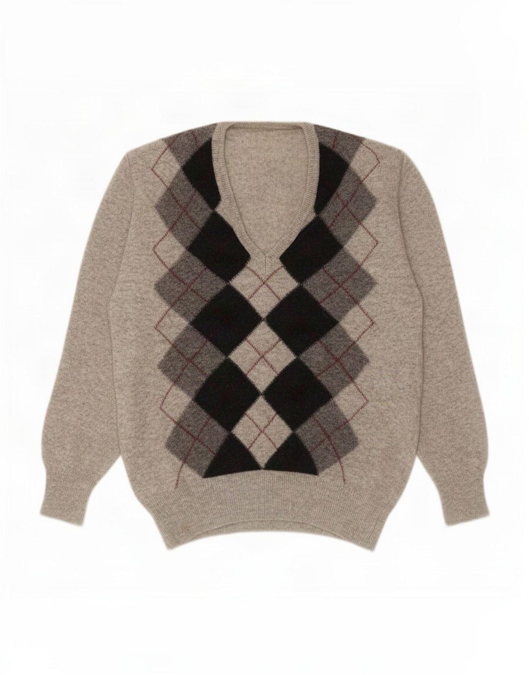 Vintage Herre V-hals sweater Small Grey Argyle/Diamond