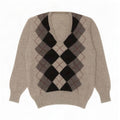 Vintage Herre V-hals sweater Small Grey Argyle/Diamond