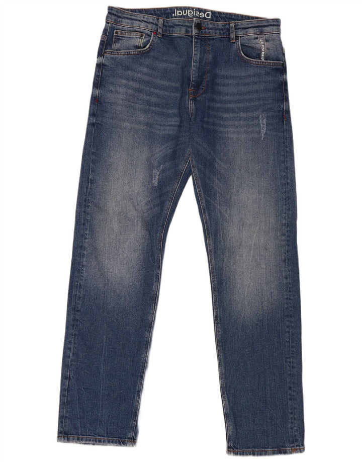 Desigual Herre Distressed Straight Jeans W36 L32 Blå Bomuld