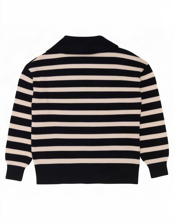 Marks & Spencer Dame Polo Neck Jumper Sweater UK 6 XS Marineblå Stribet