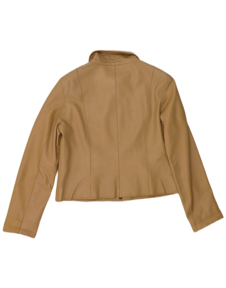 Helium Dame Crop Læderjakke UK 14 Medium Beige Læder
